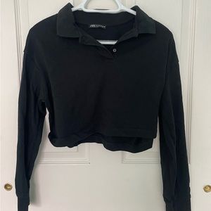Zara Cropped Collar Polo Long Sleeve
